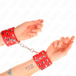 KINK – APPAREILS DE RETENUE POIGNETS AVEC FERMETURE PRESSION PLEINE DE RIVETS ROUGE AJUSTABLE 19-24 CM X 5