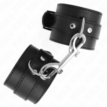 KINK - APPAREILS-POIGNETS - RANGÉE DE RIVETS SIMPLE ET GRANDE BOUCLE NOIRE RÉGLABLE 17-28 CM X 5 CM-KINK WRIST RESTRAINT-sextoys-lingerie-bdsm-hygiène-sexshop