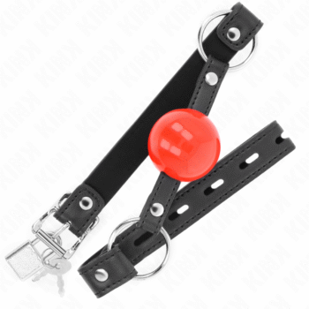 KINK - BÂILLON BALLE 4 CM AVEC SERRURE BOULE ROUGE BRACELET NOIR 60 x 2 CM-KINK COLLAR & GAG-sextoys-lingerie-bdsm-hygiène-sexshop