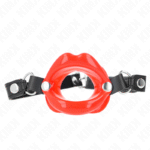 KINK - BÂTON LIP 8 CM AVEC SANGLE EN CUIR ROUGE 63 x 2 CM AJUSTABLE 39-58 CM-KINK COLLAR & GAG-sextoys-lingerie-bdsm-hygiène-sexshop