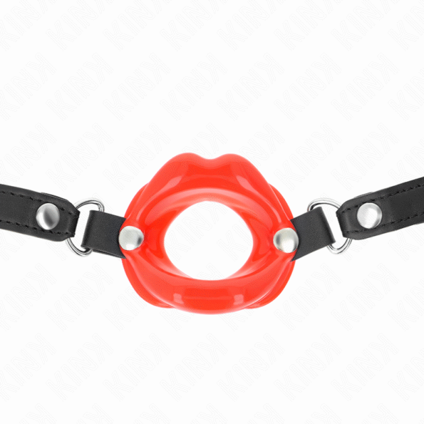 KINK - BÂTON LIP 8 CM AVEC SANGLE EN CUIR ROUGE 63 x 2 CM AJUSTABLE 39-58 CM-KINK COLLAR & GAG-sextoys-lingerie-bdsm-hygiène-sexshop