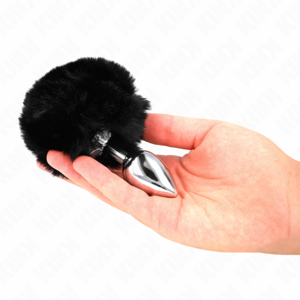 KINK - BOUCHON EN ACIER INOXYDABLE 7 x 3 CM AVEC QUEUE DE LAPIN EN FAUSSE FOURRURE NOIRE 8 CM-KINK PLEASURE PLUGS-sextoys-lingerie-bdsm-hygiène-sexshop