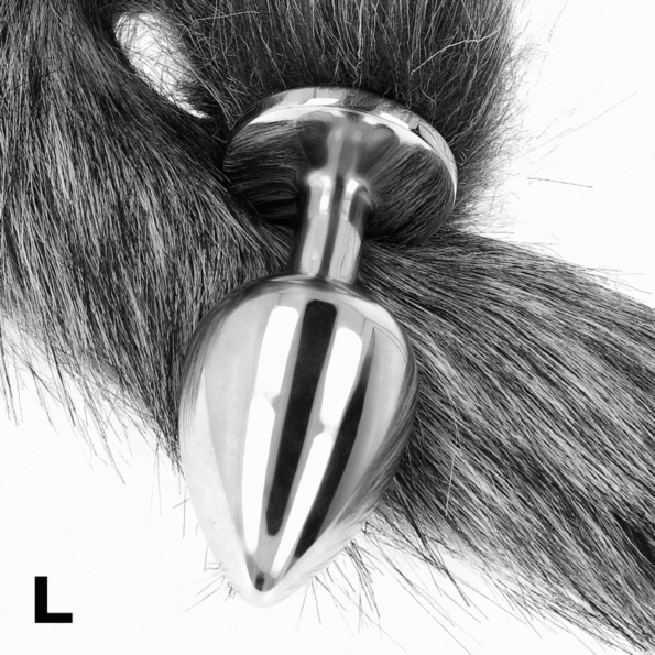 KINK - PLUG ANAL TAILLE L 10 X 4 CM AVEC QUEUE SYNTHÉTIQUE 40 CM GRIS-KINK PLEASURE PLUGS-sextoys-lingerie-bdsm-hygiène-sexshop