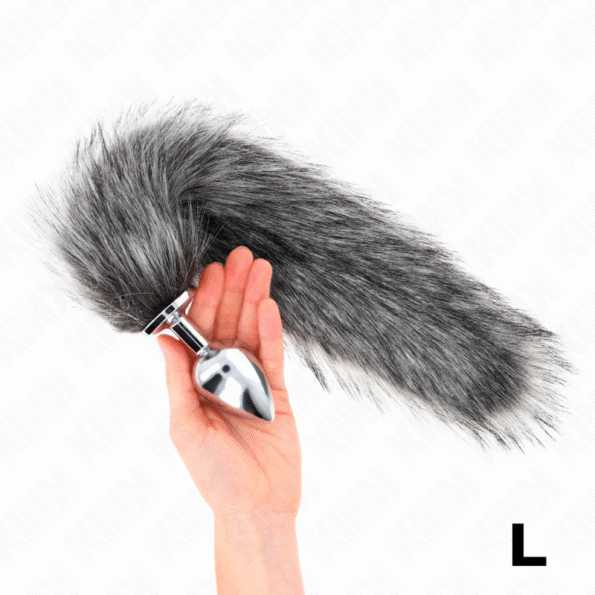 KINK - PLUG ANAL TAILLE L 10 X 4 CM AVEC QUEUE SYNTHÉTIQUE 40 CM GRIS-KINK PLEASURE PLUGS-sextoys-lingerie-bdsm-hygiène-sexshop