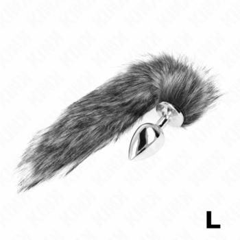 KINK - PLUG ANAL TAILLE L 10 X 4 CM AVEC QUEUE SYNTHÉTIQUE 40 CM GRIS-KINK PLEASURE PLUGS-sextoys-lingerie-bdsm-hygiène-sexshop