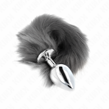 KINK - PLUG ANAL TAILLE L 10 X 4 CM AVEC QUEUE SYNTHÉTIQUE 40 CM GRIS ET BLANC-KINK PLEASURE PLUGS-sextoys-lingerie-bdsm-hygiène-sexshop