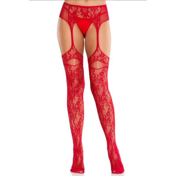 LEG AVENUE - BAS EN DENTELLE AVEC JARRETELLES ROUGES-LEG AVENUE HOSIERY-sextoys-lingerie-bdsm-hygiène-sexshop