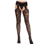 LEG AVENUE - BAS EN DENTELLE FLORALE AVEC JARRETELLES UNITED BLACK-LEG AVENUE HOSIERY-sextoys-lingerie-bdsm-hygiène-sexshop