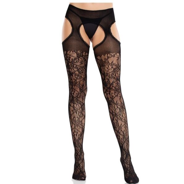 LEG AVENUE - BAS EN DENTELLE FLORALE AVEC JARRETELLES UNITED BLACK-LEG AVENUE HOSIERY-sextoys-lingerie-bdsm-hygiène-sexshop