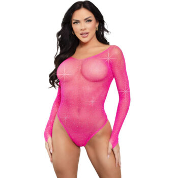 LEG AVENUE - BODY À MANCHES LONGUES CRISTALLISÉ FUCHSIA-LEG AVENUE TEDDIES-sextoys-lingerie-bdsm-hygiène-sexshop
