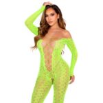 LEG AVENUE - BODYSTOCKING SANS FOURCHE EN DENTELLE SERPENT EXOTIQUE VERT FLUO-LEG AVENUE BODYSTOCKINGS-sextoys-lingerie-bdsm-hygiène-sexshop