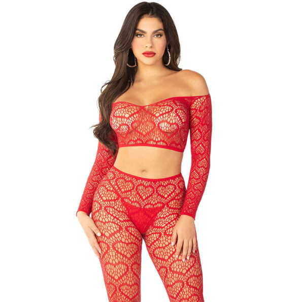 LEG AVENUE - CROP TOP + BAS ROUGE TAILLE UNIQUE-LEG AVENUE BODYSTOCKINGS-sextoys-lingerie-bdsm-hygiène-sexshop