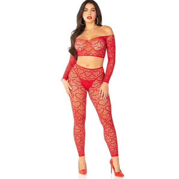 LEG AVENUE - CROP TOP + BAS ROUGE TAILLE UNIQUE-LEG AVENUE BODYSTOCKINGS-sextoys-lingerie-bdsm-hygiène-sexshop