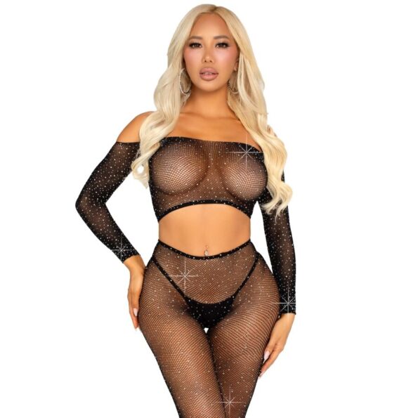 LEG AVENUE - CROP TOP ET LEGGING RÉSILLE AVEC STRASS NOIR-LEG AVENUE SETS-sextoys-lingerie-bdsm-hygiène-sexshop