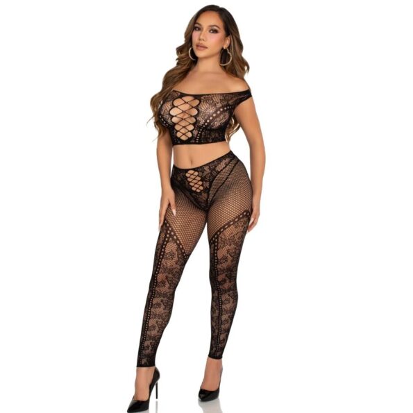 LEG AVENUE - CROP TOP ET LEGGING RÉSILLE ÉPAULES DÉNUDÉES NOIR-LEG AVENUE SETS-sextoys-lingerie-bdsm-hygiène-sexshop
