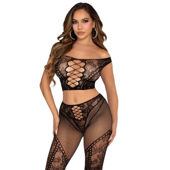 LEG AVENUE - CROP TOP ET LEGGING RÉSILLE ÉPAULES DÉNUDÉES NOIR-LEG AVENUE SETS-sextoys-lingerie-bdsm-hygiène-sexshop
