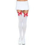 LEG AVENUE - CUISSES HAUTES EN NYLON AVEC NOEUD BLANC / ROUGE-LEG AVENUE HOSIERY-sextoys-lingerie-bdsm-hygiène-sexshop