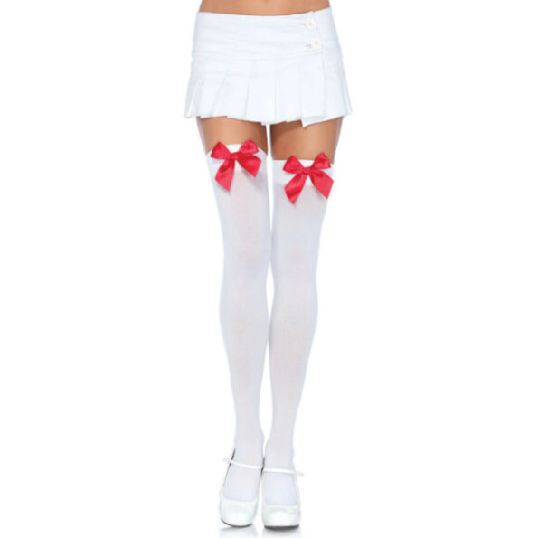 LEG AVENUE - CUISSES HAUTES EN NYLON AVEC NOEUD BLANC / ROUGE-LEG AVENUE HOSIERY-sextoys-lingerie-bdsm-hygiène-sexshop