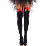 LEG AVENUE - CUISSES HAUTES EN NYLON NOIR AVEC NOEUD ROUGE TAILLE UNIQUE-LEG AVENUE HOSIERY-sextoys-lingerie-bdsm-hygiène-sexshop