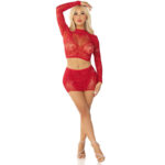 LEG AVENUE – JUPE COURTE ET MINI-JUPE EN FILET BRILLANT ROUGE