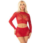 LEG AVENUE - JUPE COURTE ET MINI-JUPE EN FILET BRILLANT ROUGE-LEG AVENUE DRESSES-sextoys-lingerie-bdsm-hygiène-sexshop