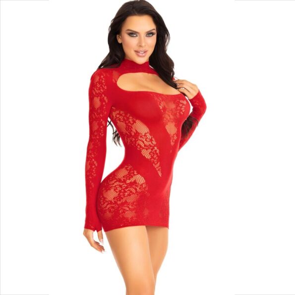 LEG AVENUE - MINI ROBE AVEC DENTELLE MANCHES LONGUES ROUGE-LEG AVENUE DRESSES-sextoys-lingerie-bdsm-hygiène-sexshop