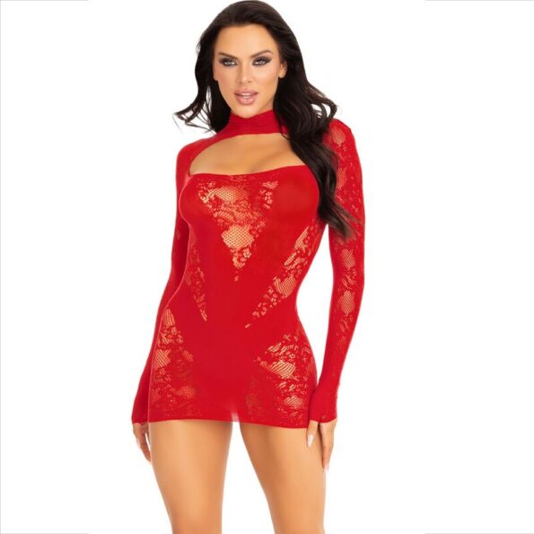 LEG AVENUE - MINI ROBE AVEC DENTELLE MANCHES LONGUES ROUGE-LEG AVENUE DRESSES-sextoys-lingerie-bdsm-hygiène-sexshop