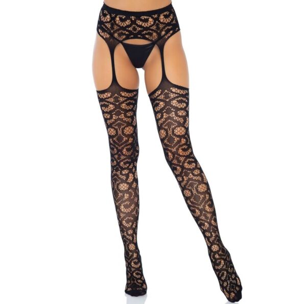 LEG AVENUE - SCROLL DENTELLE JARRATIÈRE BAS TAILLE UNIQUE-LEG AVENUE HOSIERY-sextoys-lingerie-bdsm-hygiène-sexshop