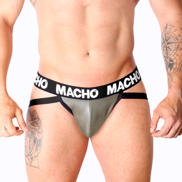 MACHO - MX27GR JOCK CUIR GRIS BEIGE M-MACHO UNDERWEAR-sextoys-lingerie-bdsm-hygiène-sexshop