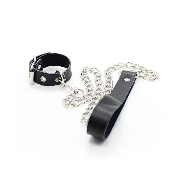 OHMAMA FETISH - COLLIER PÉNIS ET BRACELET EN CUIR AVEC CHAÎNE MÉTALLIQUE-OHMAMA FETISH-sextoys-lingerie-bdsm-hygiène-sexshop