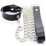 OHMAMA FETISH - COLLIER PÉNIS ET BRACELET EN CUIR AVEC CHAÎNE MÉTALLIQUE-OHMAMA FETISH-sextoys-lingerie-bdsm-hygiène-sexshop