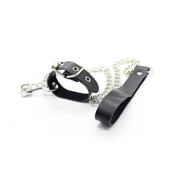 OHMAMA FETISH - COLLIER PÉNIS ET BRACELET EN CUIR AVEC CHAÎNE MÉTALLIQUE-OHMAMA FETISH-sextoys-lingerie-bdsm-hygiène-sexshop