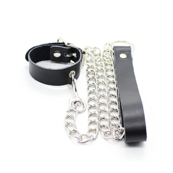 OHMAMA FETISH - COLLIER PÉNIS ET BRACELET EN CUIR AVEC CHAÎNE MÉTALLIQUE-OHMAMA FETISH-sextoys-lingerie-bdsm-hygiène-sexshop