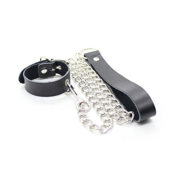 OHMAMA FETISH - COLLIER PÉNIS ET BRACELET EN CUIR AVEC CHAÎNE MÉTALLIQUE-OHMAMA FETISH-sextoys-lingerie-bdsm-hygiène-sexshop