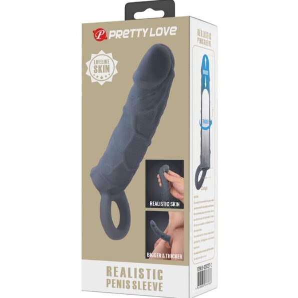 PRETTY LOVE - MANCHON DE PÉNIS EN PEAU RÉALISTE GRIS FONCÉ-PRETTY LOVE-sextoys-lingerie-bdsm-hygiène-sexshop
