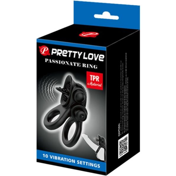 PRETTY LOVE - PASSIONATE RING DOUBLE ANNEAU VIBRANT + STIMULATEUR DE CLITORIS NOIR-PRETTY LOVE-sextoys-lingerie-bdsm-hygiène-sexshop