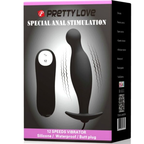 PRETTY LOVE - PLUG ANAL EN SILICONE 12 MODES DE VIBRATION NOIR-PRETTY LOVE-sextoys-lingerie-bdsm-hygiène-sexshop