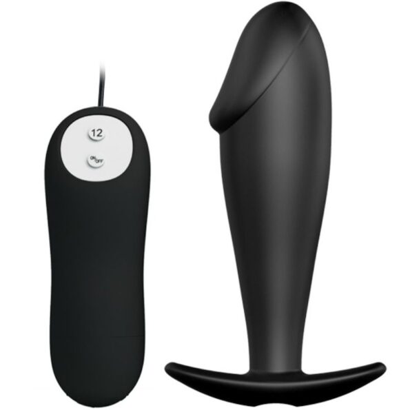 PRETTY LOVE - PLUG ANAL EN SILICONE FORME PÉNIS ET 12 MODES DE VIBRATION NOIR-PRETTY LOVE BOTTOM-sextoys-lingerie-bdsm-hygiène-sexshop