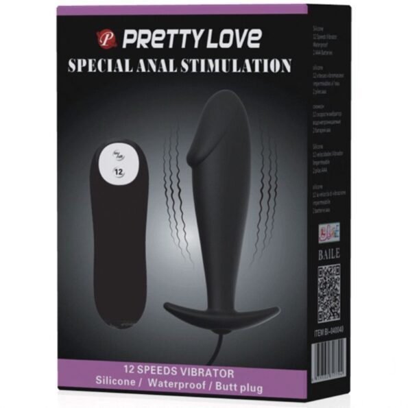 PRETTY LOVE - PLUG ANAL EN SILICONE FORME PÉNIS ET 12 MODES DE VIBRATION NOIR-PRETTY LOVE BOTTOM-sextoys-lingerie-bdsm-hygiène-sexshop