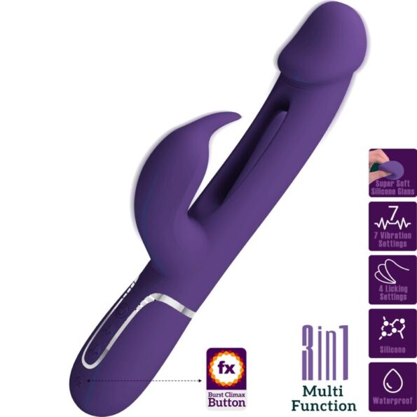 PRETTY LOVE - VIBRATEUR MULTIFONCTION 3 EN 1 KAMPAS RABBIT AVEC LANGUE VIOLET-PRETTY LOVE FLIRTATION-sextoys-lingerie-bdsm-hygiène-sexshop