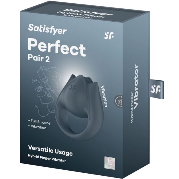 SATISFYER - PERFECT PAIR 2 MULTIVIBRATEUR 2 EN 1 ANNEAU PÉNIS ET STIMULATEUR DE DOIGTS GRIS-SATISFYER PARTNER-sextoys-lingerie-bdsm-hygiène-sexshop