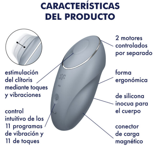 SATISFYER - TAP & CLIMAX 1 VIBRATEUR LAY-ON GRIS-SATISFYER LAYONS-sextoys-lingerie-bdsm-hygiène-sexshop