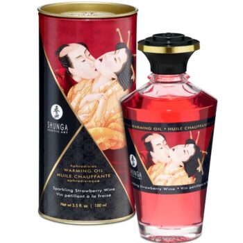 SHUNGA - HUILE DE MASSAGE EFFET CHALEUR FRAISES ET CAVA 100 ML-SHUNGA OILS-sextoys-lingerie-bdsm-hygiène-sexshop