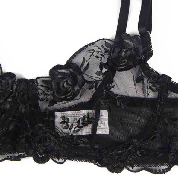 SUBBLIME - 945244 SOUTIEN-GORGE + CULOTTE AVEC PORTE-JARRETELLES MOTIF FLORAL NOIR L/XL-SUBBLIME SETS-sextoys-lingerie-bdsm-hygiène-sexshop