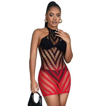 SUBBLIME - 952242 ROBE RÉSILLE ÉLASTIQUE DÉGRADÉ ROUGE ET NOIR TAILLE UNIQUE-SUBBLIME DRESSES-sextoys-lingerie-bdsm-hygiène-sexshop