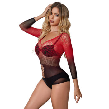 SUBBLIME - 952259 ROBE RÉSILLE ÉLASTIQUE MANCHES LONGUES DÉGRADÉ ROUGE ET NOIR TAILLE UNIQUE-SUBBLIME DRESSES-sextoys-lingerie-bdsm-hygiène-sexshop