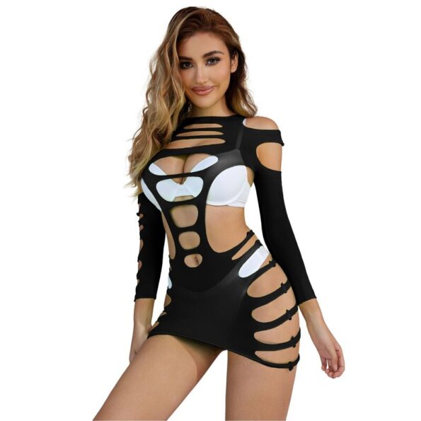 SUBBLIME - 952266 ROBE RÉSILLE ÉLASTIQUE MANCHES LONGUES NOIR TAILLE UNIQUE-SUBBLIME DRESSES-sextoys-lingerie-bdsm-hygiène-sexshop