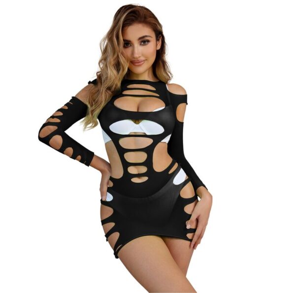 SUBBLIME - 952266 ROBE RÉSILLE ÉLASTIQUE MANCHES LONGUES NOIR TAILLE UNIQUE-SUBBLIME DRESSES-sextoys-lingerie-bdsm-hygiène-sexshop
