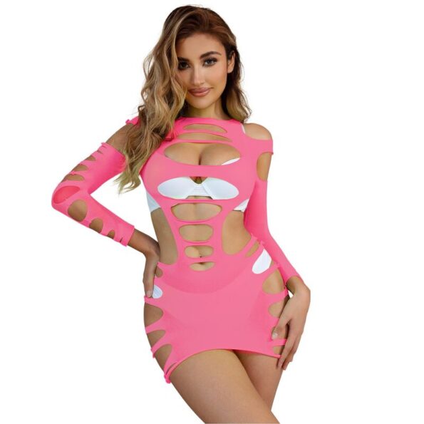 SUBBLIME - 952273 ROBE RÉSILLE ÉLASTIQUE MANCHES LONGUES ROSE TAILLE UNIQUE-SUBBLIME DRESSES-sextoys-lingerie-bdsm-hygiène-sexshop