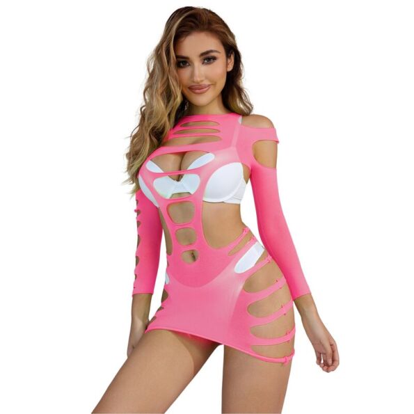 SUBBLIME - 952273 ROBE RÉSILLE ÉLASTIQUE MANCHES LONGUES ROSE TAILLE UNIQUE-SUBBLIME DRESSES-sextoys-lingerie-bdsm-hygiène-sexshop